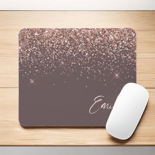 Terracotta Rose Gold _ Blush Pink Glitter Monogram Mouse Pad