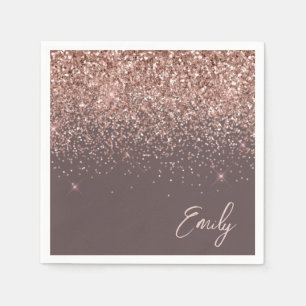 Terracotta Rose Gold Blush Pink Glitter Monogram Napkins