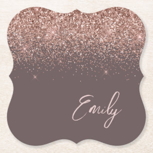 Terracotta Rose Gold Blush Pink Glitter Monogram Paper Coaster