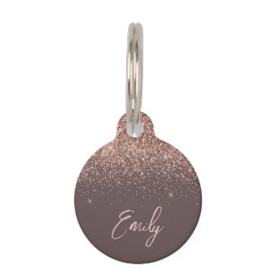 Terracotta Rose Gold Blush Pink Glitter Monogram Pet ID Tag