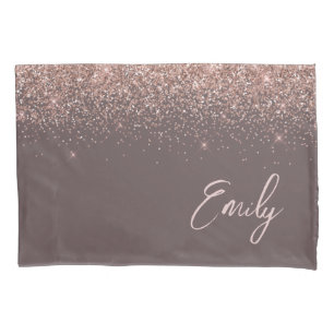Terracotta Rose Gold Blush Pink Glitter Monogram Pillow Case