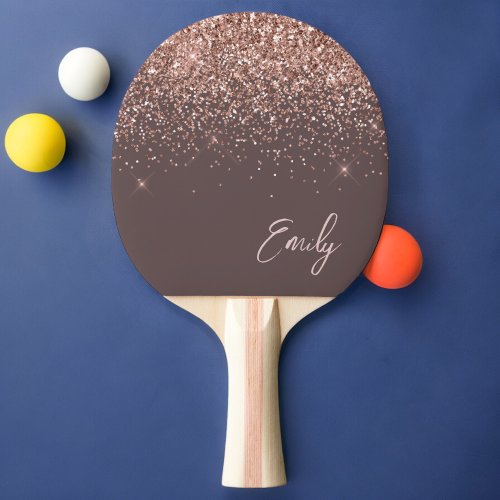 Terracotta Rose Gold Blush Pink Glitter Monogram Ping Pong Paddle