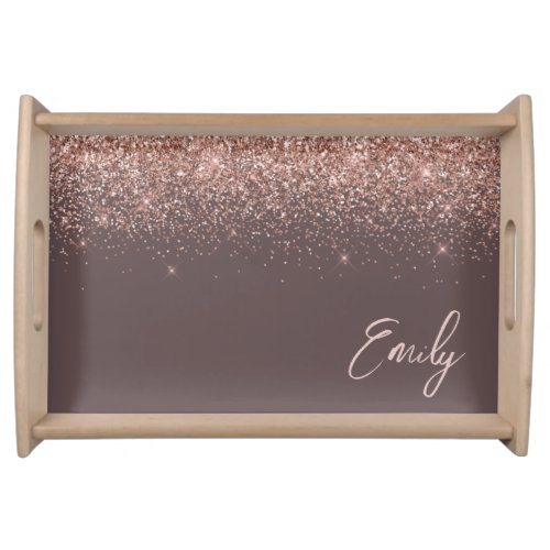 Terracotta Rose Gold Blush Pink Glitter Monogram Serving Tray