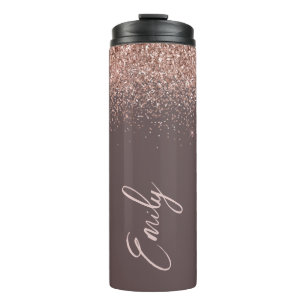 Terracotta Rose Gold Blush Pink Glitter Monogram  Thermal Tumbler