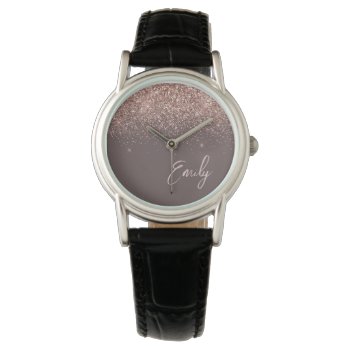 Terracotta Rose Gold Blush Pink Glitter Monogram Watch by Hot_Foil_Creations at Zazzle