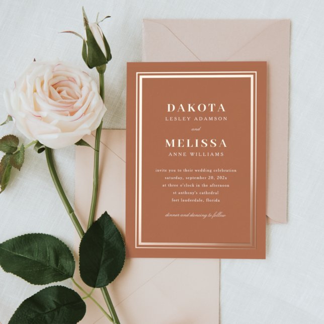 Terracotta & Rose Gold Modern Classy Photo Wedding Foil Invitation (Creator Uploaded)