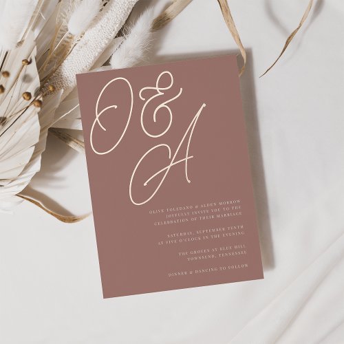 Terracotta  Rose Gold Script Monogram Wedding Foil Invitation