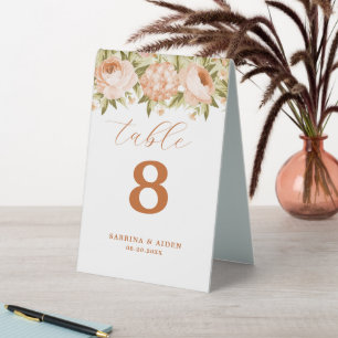 Terracotta Rose Hydrangea Floral Table Number Table Tent