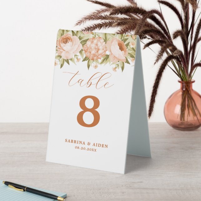Terracotta Rose Hydrangea Floral Table Number Table Tent (In SItu (Table))