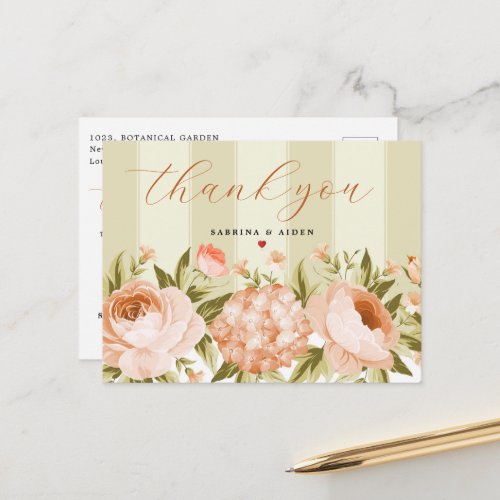 Terracotta Rose Hydrangea Floral Wedding Thank You Postcard