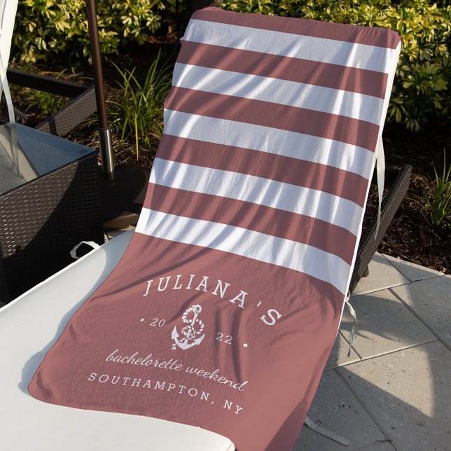 Terracotta Rose Personalized Bachelorette Weekend Beach Towel (Creator Uploaded)