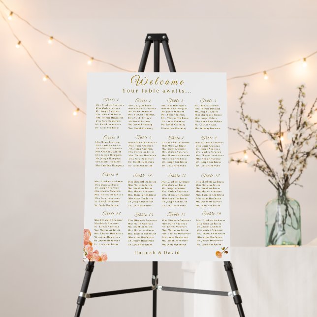 Terracotta Rose Wedding Seating Chart Foam Board (In Situ (Stand))