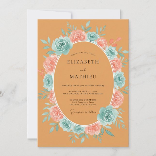 Terracotta Rose Wreath Wedding Invitation (Front)