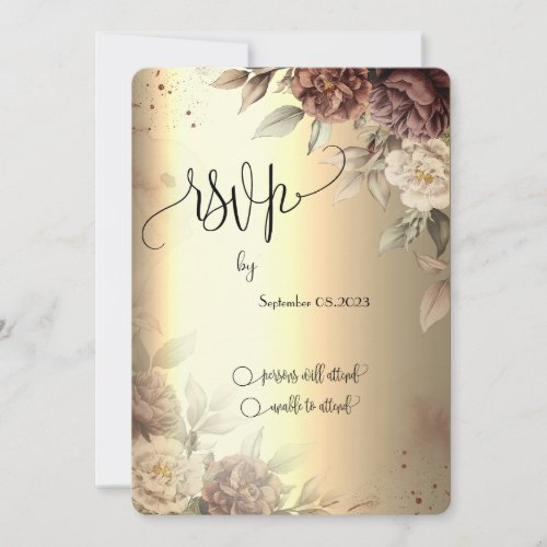 Terracotta Roses Elegant Gold Script RSVP Invitation