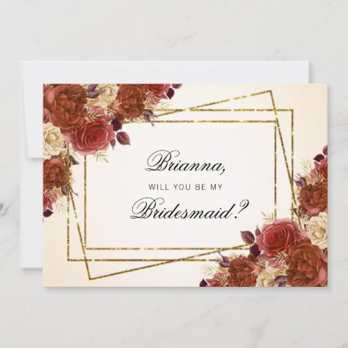 Terracotta Roses Glitter Will You Be My Bridesmaid Invitation