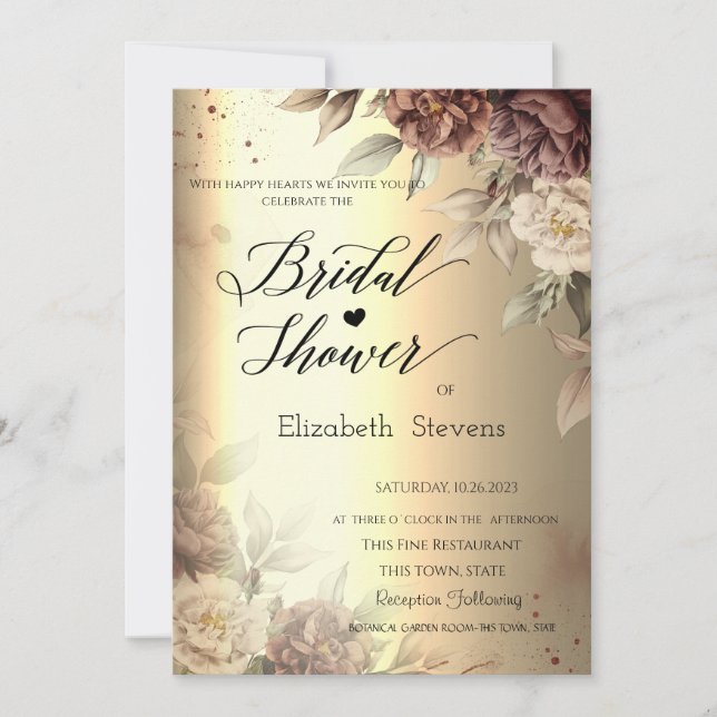 Terracotta Roses Gold Script Bridal Shower  Invitation (Front)