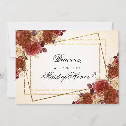 Terracotta Roses Will You Be My Maid of Honor Invitation