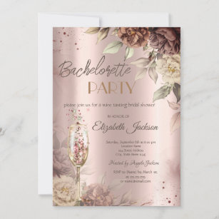 Terracotta Roses Wine Glass Bachelorette Party   Invitation