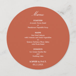 Terracotta Round Wedding Menu