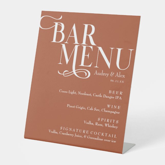 Terracotta Rust  Bar Menu Pedestal Sign (Front)