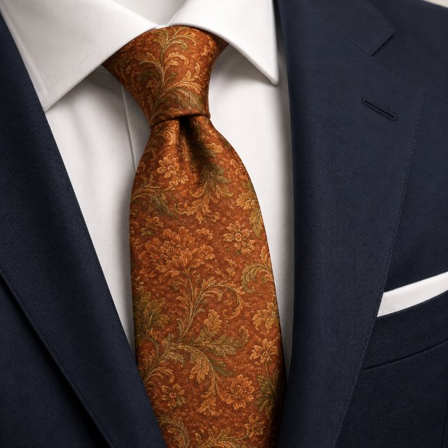 Terracotta Rust Baroque Floral Neck Tie (Creator Uploaded)