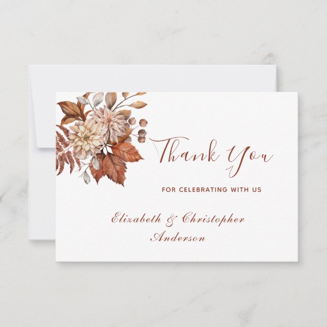 Terracotta Rust Beige Floral Wedding Thank Thank You Card (Front)