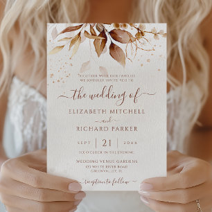 Terracotta Rust Boho Fall Foliage Wedding Invitation