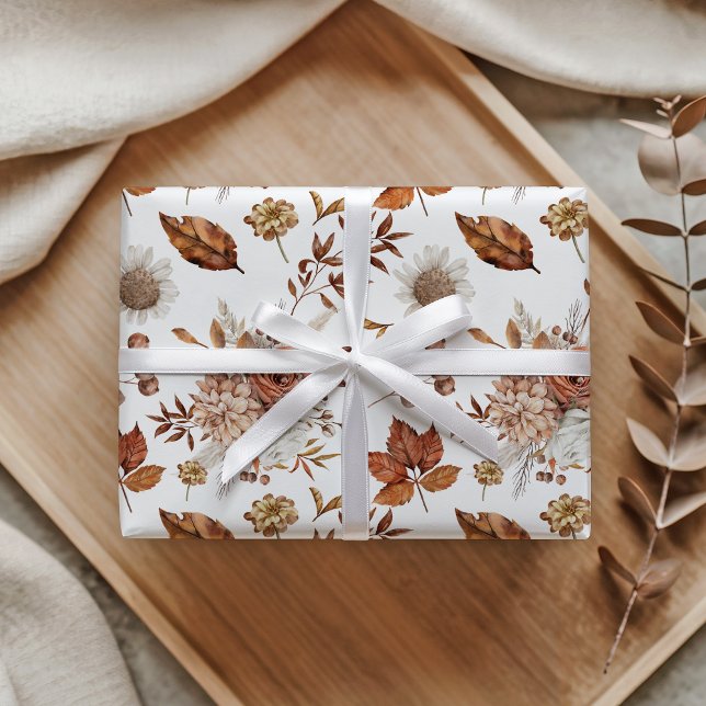 Terracotta Rust Boho Floral Fall Foliage Wrapping Paper (Creator Uploaded)