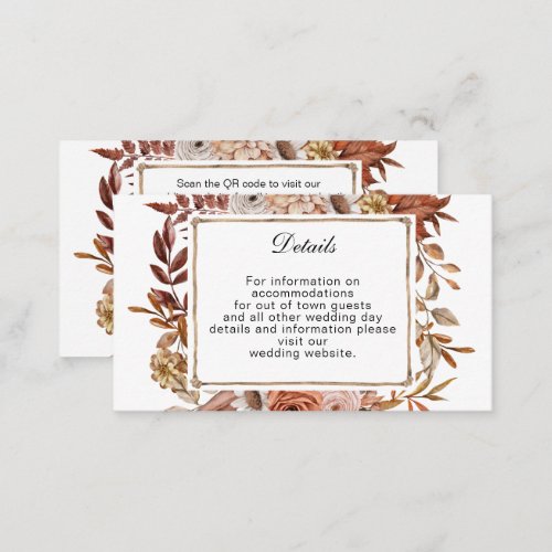 Terracotta Rust Boho Floral Wedding Details  Enclosure Card