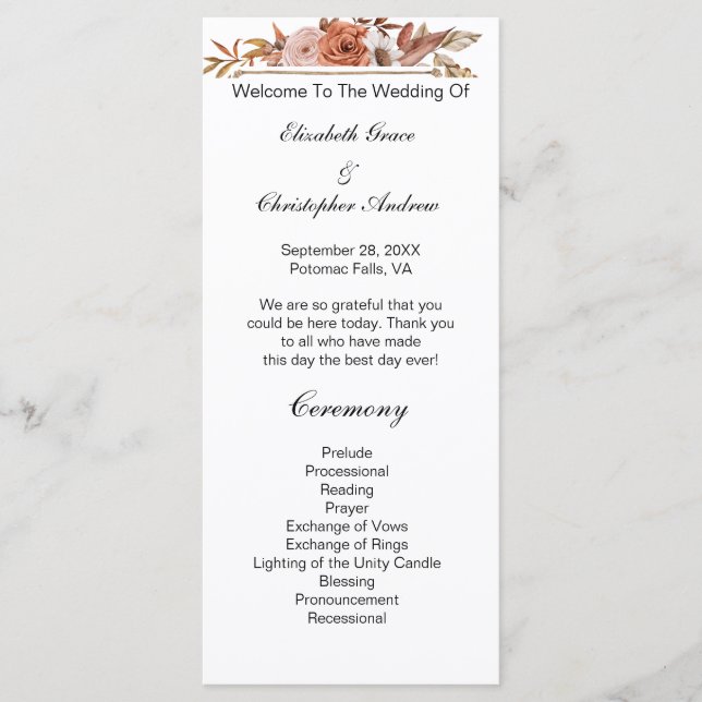 Terracotta Rust Boho Floral Wedding Program (Front)