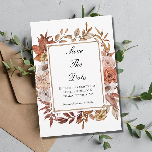 Terracotta Rust Boho Floral Wedding Save The Date