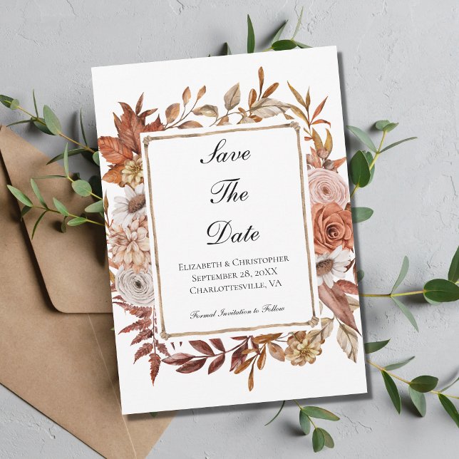 Terracotta Rust Boho Floral Wedding Save The Date (Creator Uploaded)