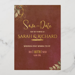 Terracotta Rust Boho Velvet Wedding Save the Date Foil Invitation