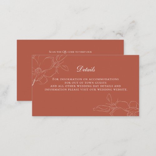 Terracotta Rust Boho White Floral Wedding Details Enclosure Card
