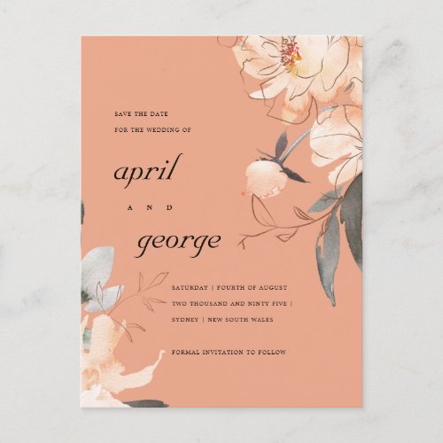 TERRACOTTA RUST BROWN FLORAL SAVE THE DATE CARD
