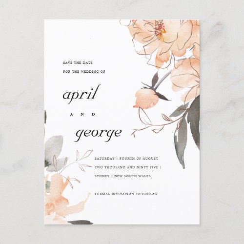 TERRACOTTA RUST BROWN FLORAL SAVE THE DATE CARD