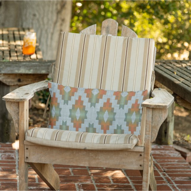 Terracotta Rust Brown Orange Green Gray Tribal Art Lumbar Pillow (Chair)