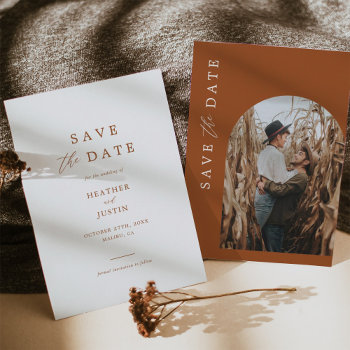 Terracotta Rust Burnt Orange Photo Save The Dates Save The Date by SweetRainDesign at Zazzle