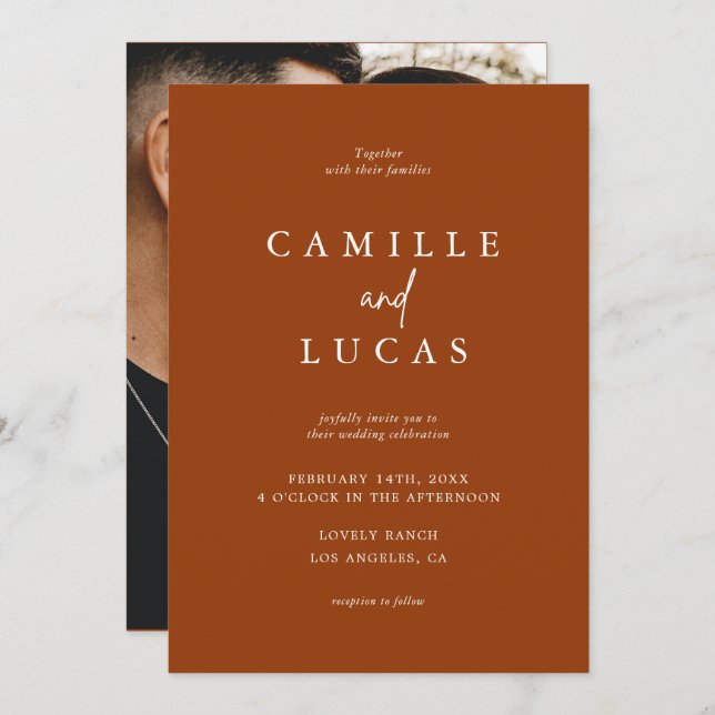 Terracotta Rust Burnt Orange Photo Wedding Invitation (Front/Back)