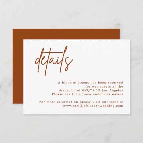 Terracotta Rust Burnt Orange Wedding Details card