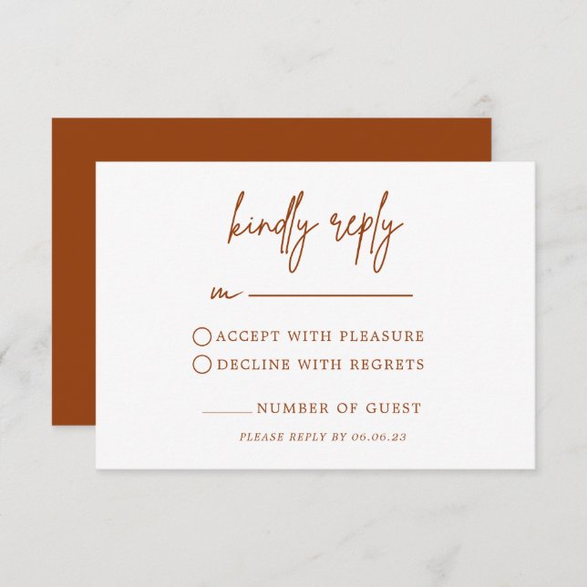 Terracotta Rust Burnt Orange Wedding RSVP Card (Front/Back)