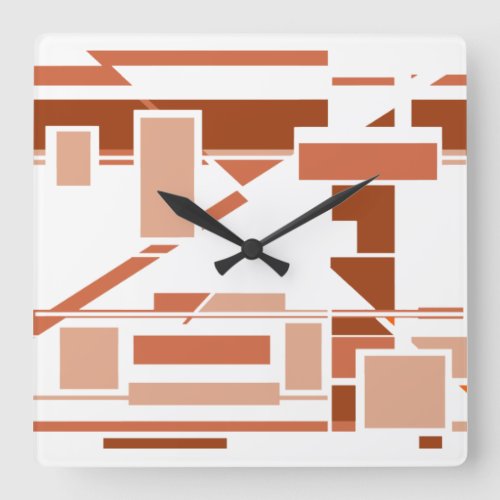 Terracotta Rust Coral White Southwest Art Motif  Square Wall Clock