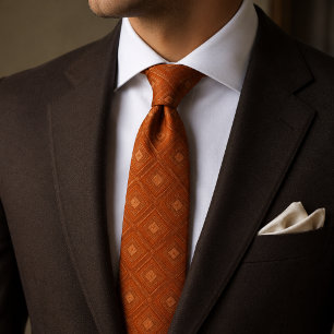 Terracotta Rust Diamond Trellis Geometric Jacquard Neck Tie