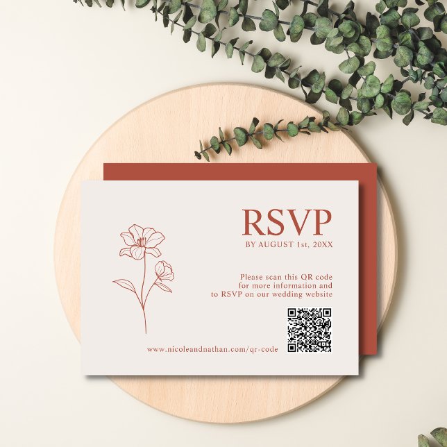 Terracotta Rust Earth Tone | Boho Flower QR code R RSVP Card (Creator Uploaded)