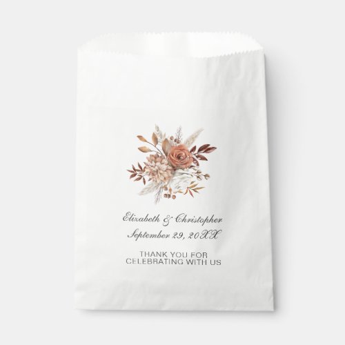 Terracotta Rust Fall Autumn Floral Trendy Wedding  Favor Bag