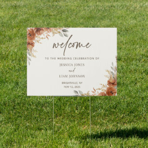 Terracotta Rust Fall Floral Wedding Welcome Sign