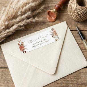Terracotta Rust Floral Boho Autumn Foliage Wedding Label