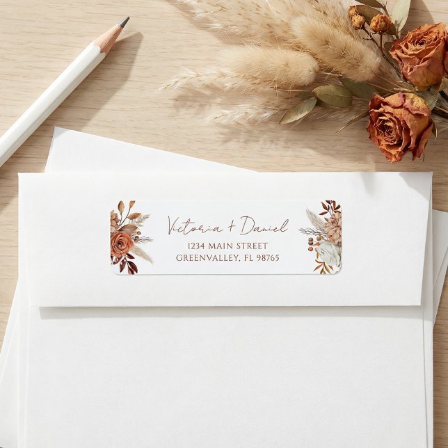 Terracotta Rust Floral Boho Autumn Foliage Wedding Label (Creator Uploaded)