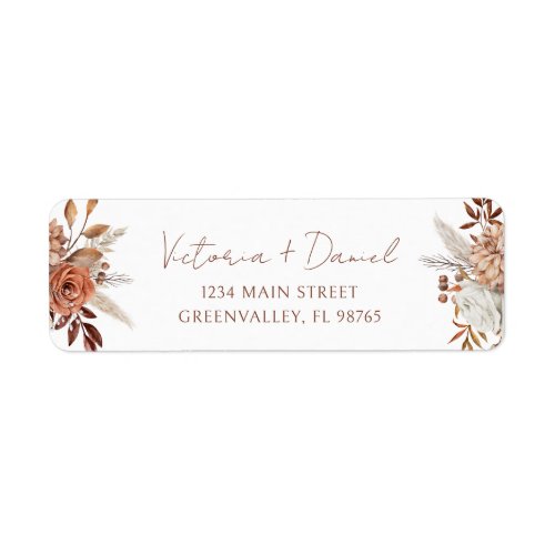 Terracotta Rust Floral Boho Autumn Foliage Wedding Label