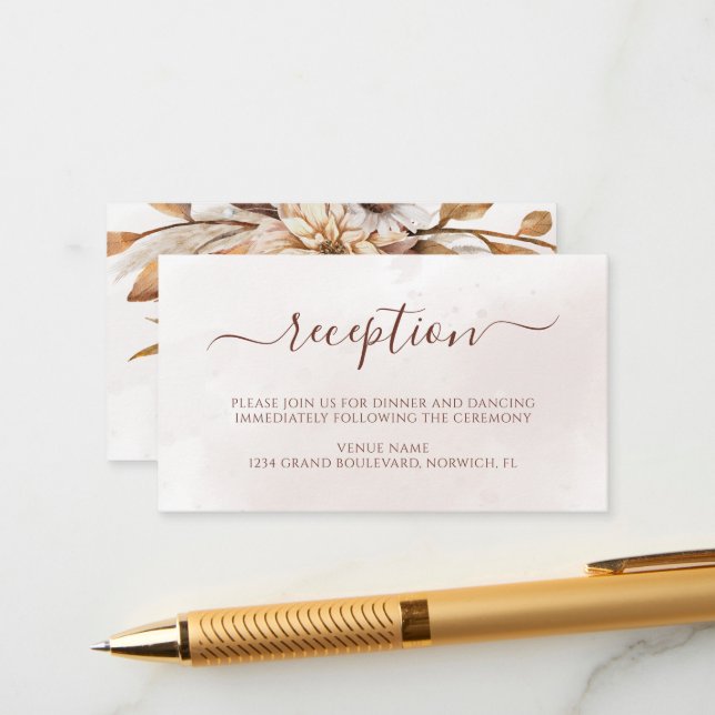 Terracotta Rust Floral Boho Fall Wedding Reception Enclosure Card (Front/Back In Situ)